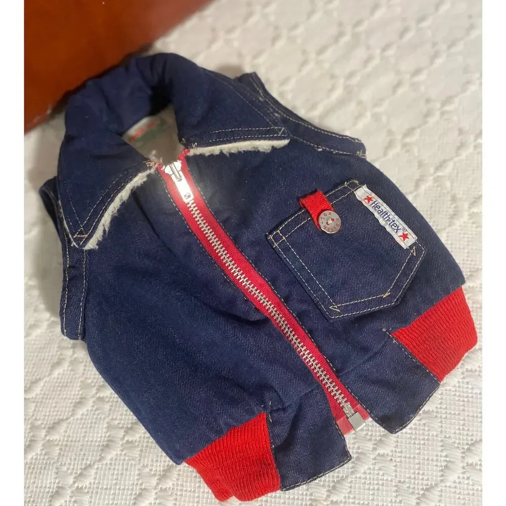 Vtg Blue Infant Jean Vest Faux Sheep Wool Fur Health-tex, Zip up, 9 months